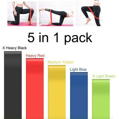 New Resistance Loop Bands For GYM Fitness Strength Yoga Exercise 5 In One Pack