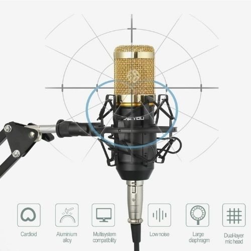 Condenser Microphone Bundle Kit Studio Audio Recording with Adjustable Arm Stand