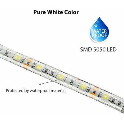 16.4ft 5M LED Strip 5050 White DC12V 300LEDs Waterproof IP65 Flexible LED Light