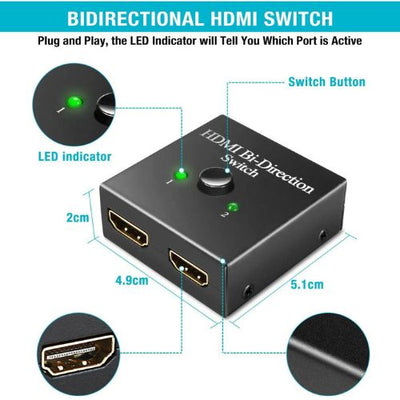 HDMI Switch Bi-Direction 2.0 HDMI Splitter 1x2/2x1 Adapter 2 in 1 Out Converter