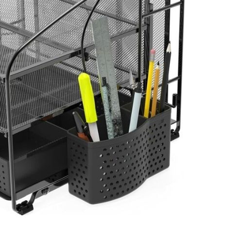 Space Saving Mesh Desk Organizer With Sliding Drawer & Hanging File Holder Black