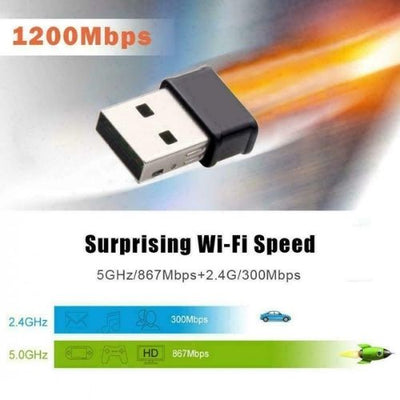 New USB WiFi Adapter 1200Mbps Dual Band 2.4GHz/5.8GHz for Desktop Laptop CA