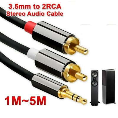 New Twin RED WHITE 2x RCA PHONO to Stereo 3.5mm Mini Jack STEREO Audio Aux Cable