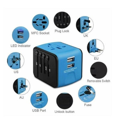 Universal International Travel Adapter 2 USB Power Plug Charger Converter Socket