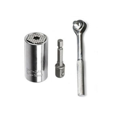 7mm-19mm Universal Socket Kit Grip Ratchet Wrench Drill Adapter Tool Set