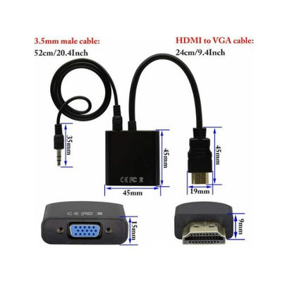 HDMI To VGA Cable Adapter Converter 1080P Video Cable + Audio For Computer