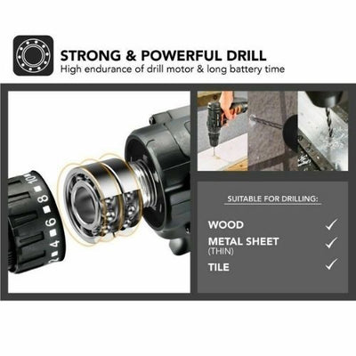 112pcs Power Tool Combo Kit Accessories Toolbox Household cordless Repair wood