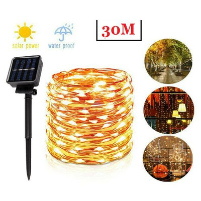 Solar 30M LED String Strip Lights Waterproof Fairy Lights Outdoor Garden Xmas CA