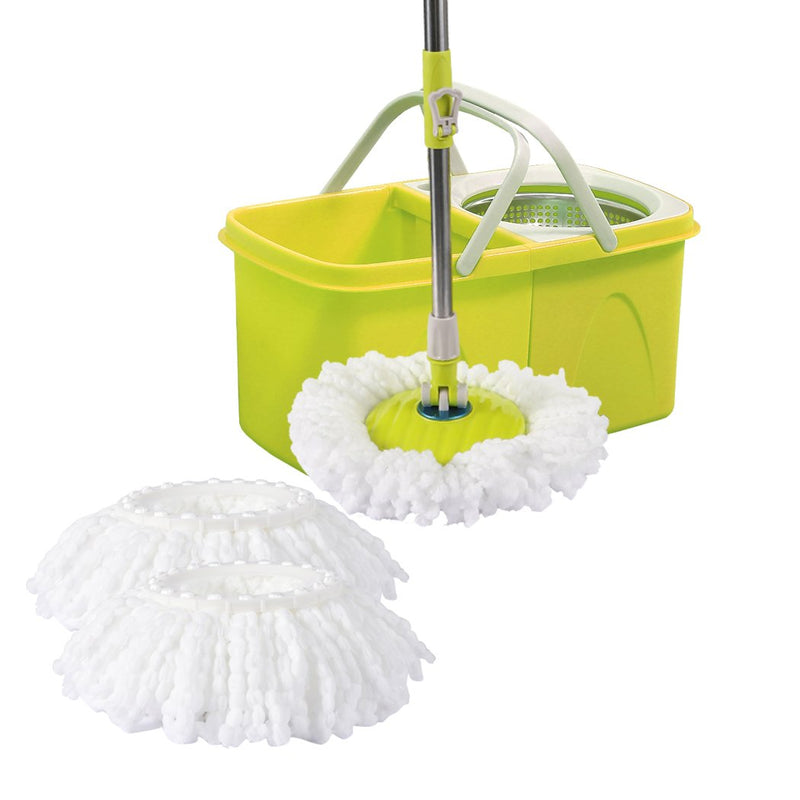 Split Bucket 360 Rotating Spinning Spin Mop 2 Mop Heads Stainless Steel Wheel