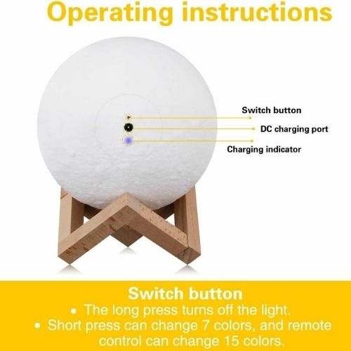 Rechargeable Moon Lamp Night Light Kids Dimmable LED Color Change 3D Dimmable CA