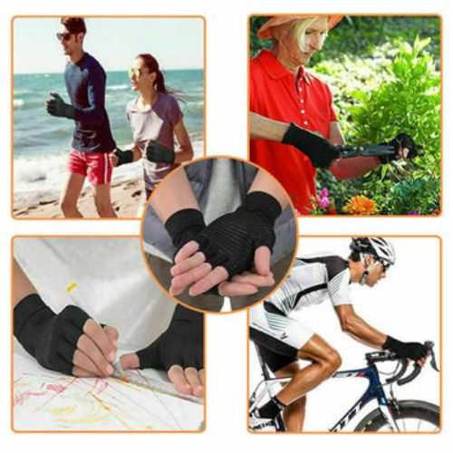 Anti Arthritis Compression Gloves Copper Fingerless Pain Relief Support