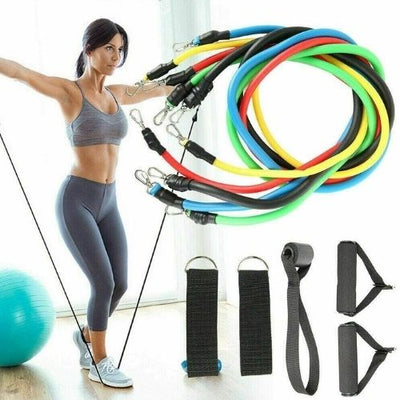 11pcs Resistance Band Set Yoga Pilates Tube Workout Bands Fitness Heavy Duty CA