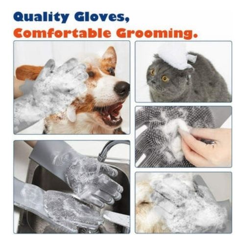 Pet Dogs Cats Grooming Gloves Bathing Shampoo Teeth Hair Removal Gloves Brush CA