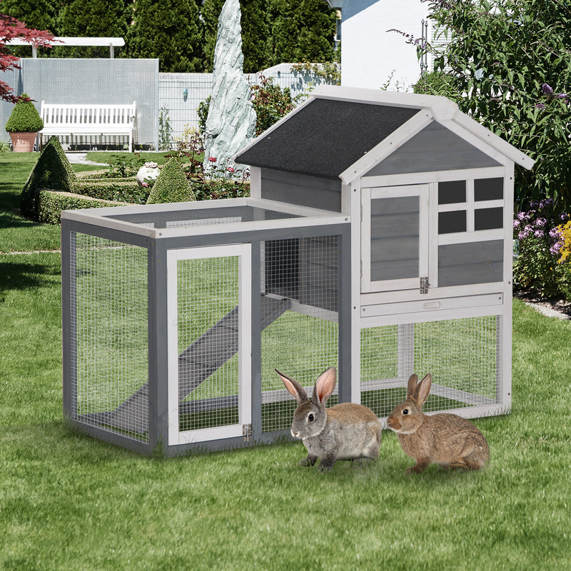 48&quot; Rabbit Hutch Cage Bunny House Wooden Habitat Pet Small Animal w/ Tray &amp; Ramp