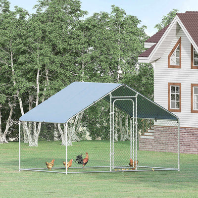 Chicken Cage Enclosure Pet Backyard Coop with Cover, Silver