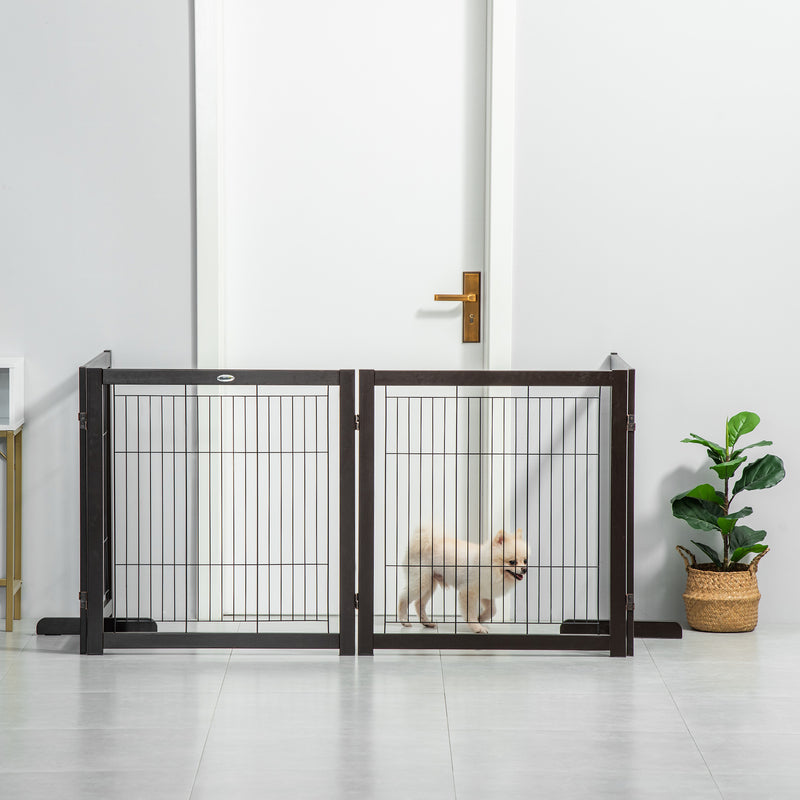 Freestanding Folding Pet Gate 4 Panels Dog Puppy Barrier with Support Feet