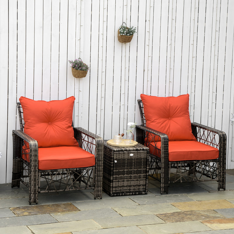 3 PCS Patio Wicker Coffee Table Set Conversation Bistro Furniture w/ Cushion