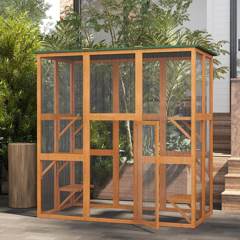 Large Catio Enclosure Shelter Cage w/ Weather Protection, 6 Cat Platforms