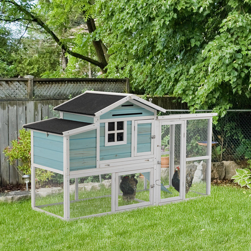 76" Wooden Chicken Coop Hen House with Outdoor Run Nesting Box Slide-out Tray