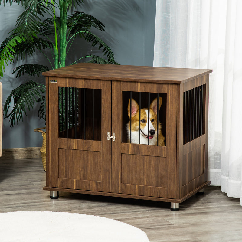 Medium Wooden Furniture Style Dog Crate w/ Double Door, Indoor End Table