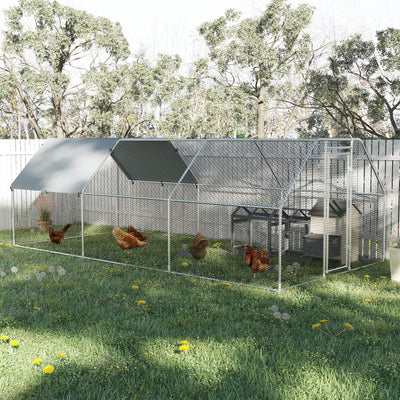 Large Metal Walk-In Chicken Coop Run Cage w/ Cover Outdoor