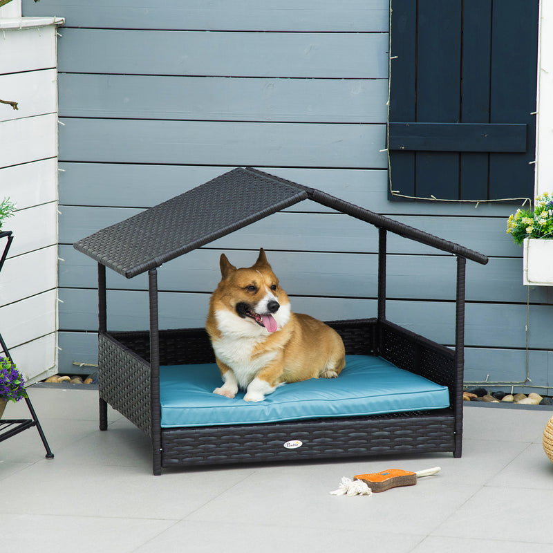 Wicker Pet House Dog Bed for Indoor/Outdoor Rattan Furniture with Cushion