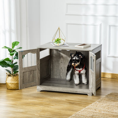 Wooden Dog Cage Furniture Style Pet Kennel Crate w/ Windows and Lockable Doors