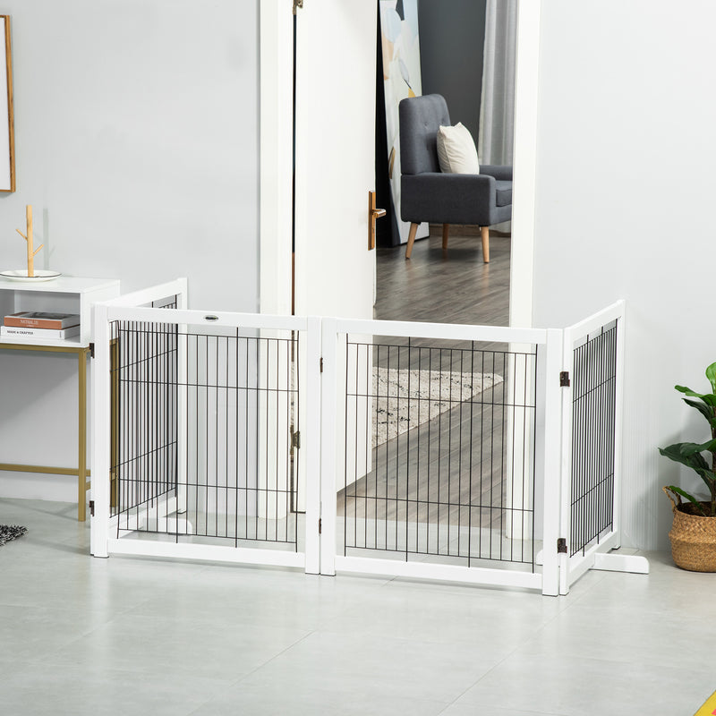 Freestanding Folding Pet Gate 4 Panels Dog Puppy Barrier with Support Feet