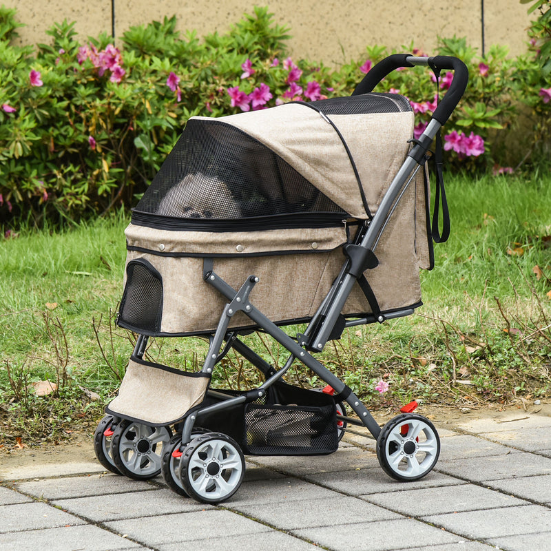 Pet Stroller Portable Carriage w/ Storage &amp; Basket Adjustable Push Handle