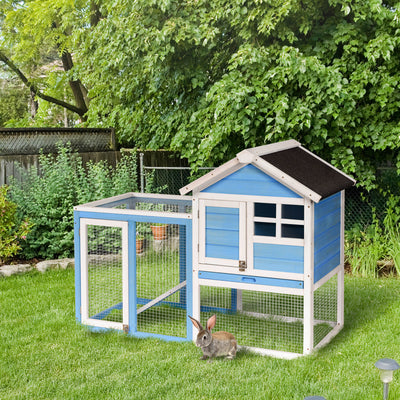 48&quot; Rabbit Hutch Cage Bunny House Wooden Habitat Pet Small Animal w/ Tray &amp; Ramp