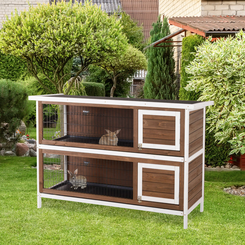 Wooden Rabbit Hutch w/ Dividers Asphalt Roof for Small Animals &amp; Outdoors