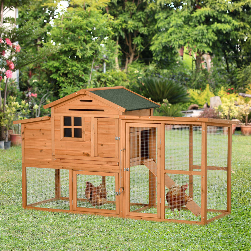 76" Wooden Chicken Coop Hen House with Outdoor Run Nesting Box Slide-out Tray