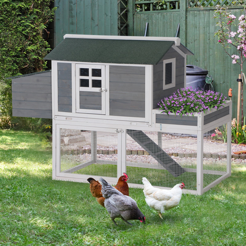 63&apos;&apos;Wooden Chicken Coop Hen Hutch Poultry House Nesting Cage Planting Box