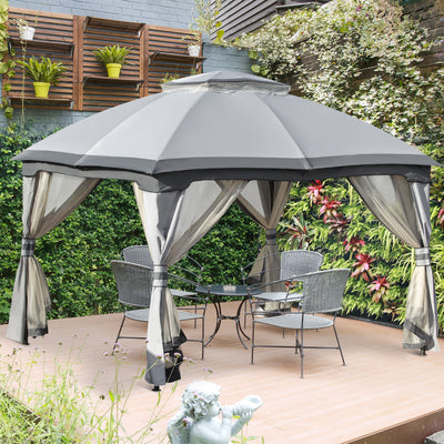 12' x 10' 2-Tier Outside Pergola Canopy w/ Steel Frame and Arched Roof