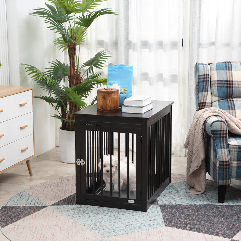 Wooden Dog Crate Furniture End Table Pet Kennel w/ Door Safety Lock