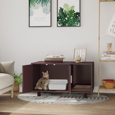 Indoor Feline Cat Box Furniture Kitty Table w/ Scratch &amp; Magnetic Doors