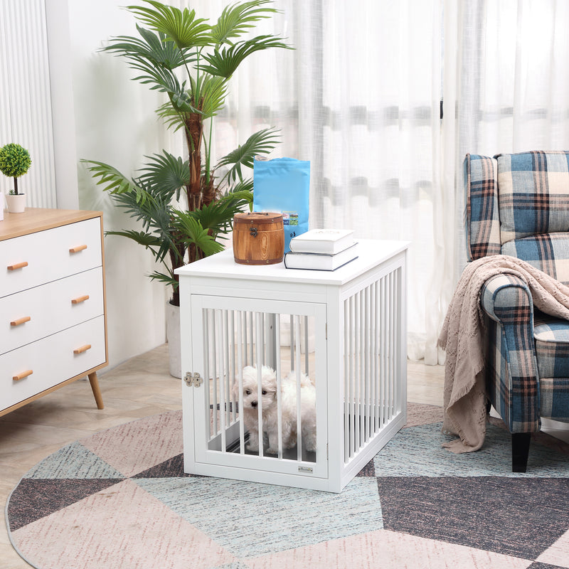 Wooden Dog Crate Furniture End Table Pet Kennel w/ Door Safety Lock