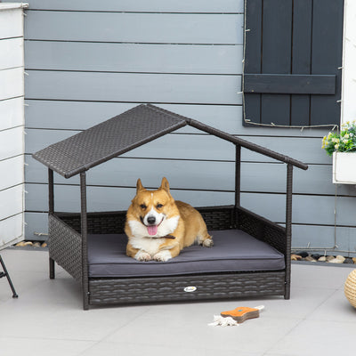 Wicker Pet House Dog Bed for Indoor/Outdoor Rattan Furniture with Cushion