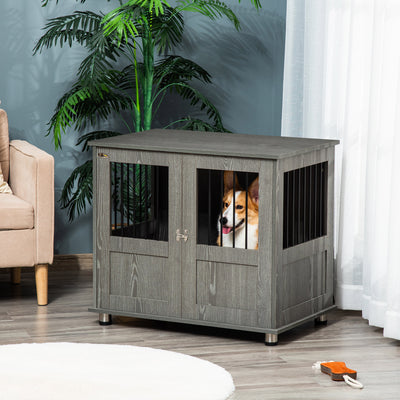 Medium Wooden Furniture Style Dog Crate w/ Double Door, Indoor End Table