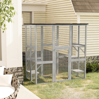 Large Catio Enclosure Shelter Cage w/ Weather Protection, 6 Cat Platforms