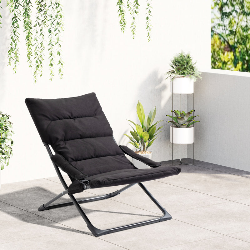 Sling Fabric Lounge Chair Folding Sun Lounger w/Padded Cushion,Armrest