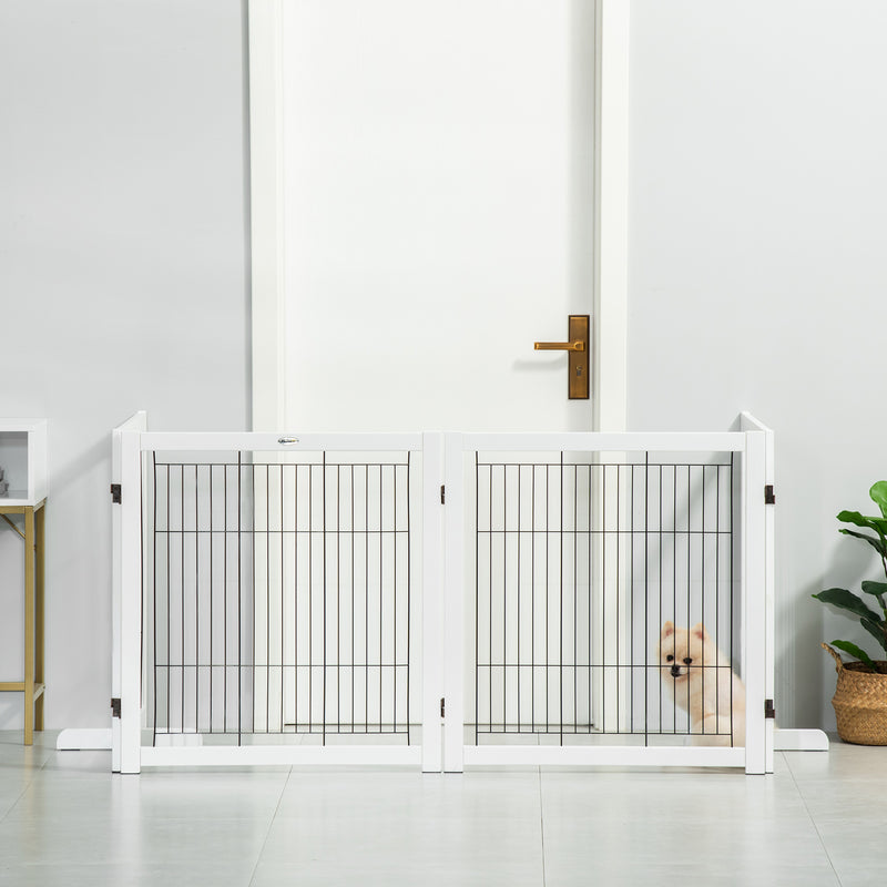 Freestanding Folding Pet Gate 4 Panels Dog Puppy Barrier with Support Feet