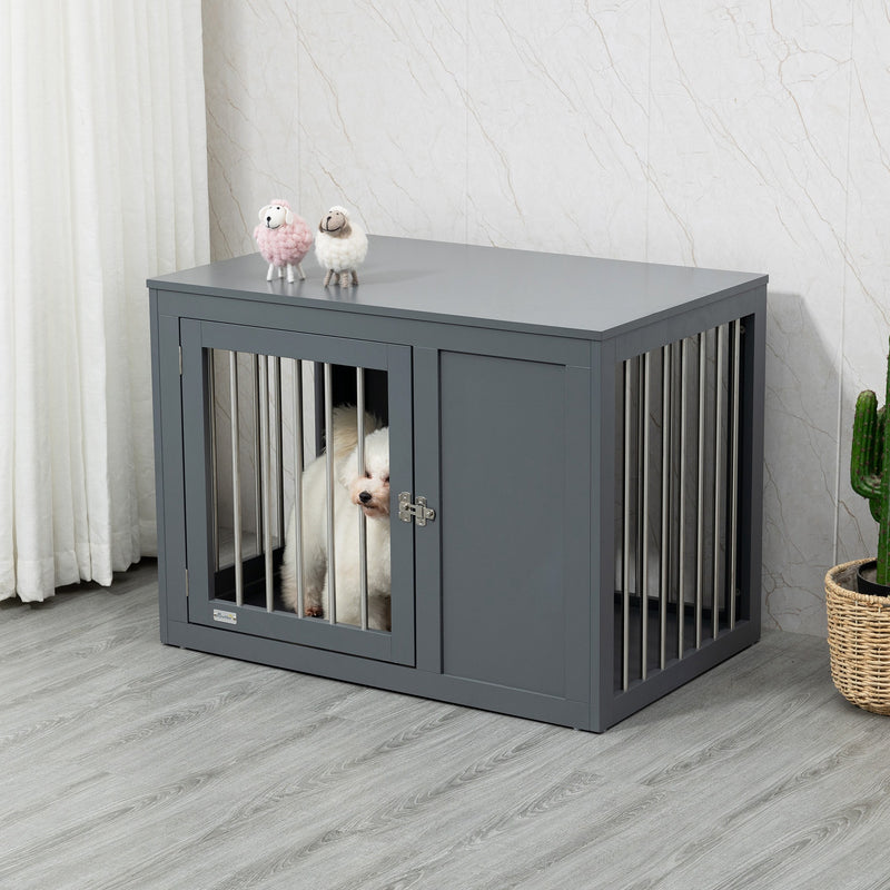 Furniture Style Dog Crate End Table Kennel, w/ Double Doors for Medium Dogs