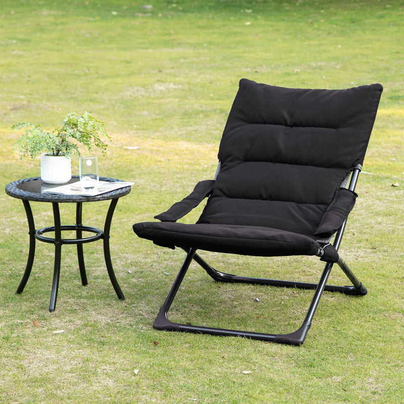 Sling Fabric Lounge Chair Folding Sun Lounger w/Padded Cushion,Armrest