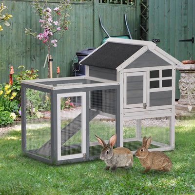 48&quot; Rabbit Hutch Cage Bunny House Wooden Habitat Pet Small Animal w/ Tray &amp; Ramp