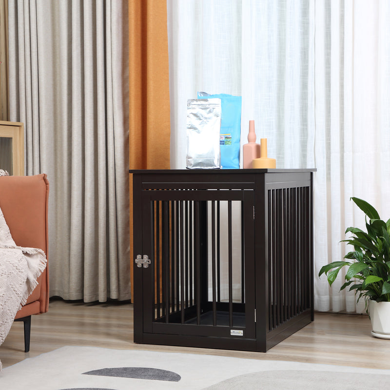 Wooden Dog Crate Furniture End Table Pet Kennel w/ Door Safety Lock