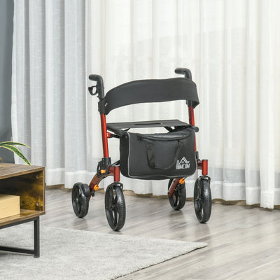 Folding Aluminum Rollator Walker w/ 10&apos;&apos; Wheels Bag Seat and Backrest