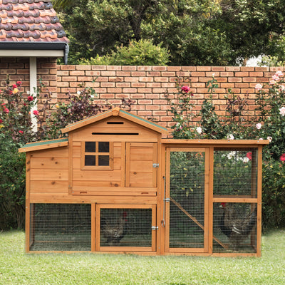 76" Wooden Chicken Coop Hen House with Outdoor Run Nesting Box Slide-out Tray