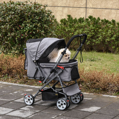 Pet Stroller Portable Carriage w/ Storage &amp; Basket Adjustable Push Handle