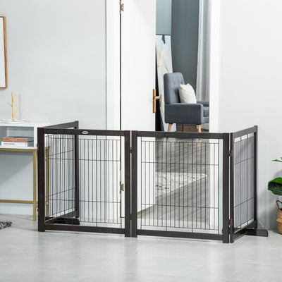 Freestanding Folding Pet Gate 4 Panels Dog Puppy Barrier with Support Feet